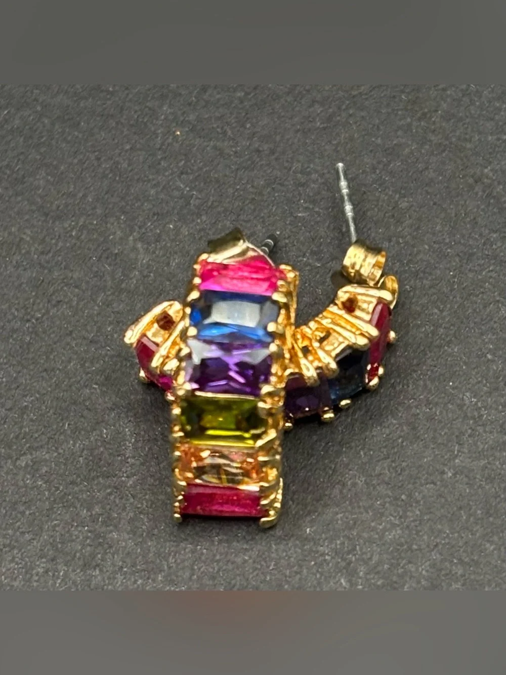 Gretchen Gray Sterling Silver 925 Rainbow Gemstone Baguette J Hoop Earrings